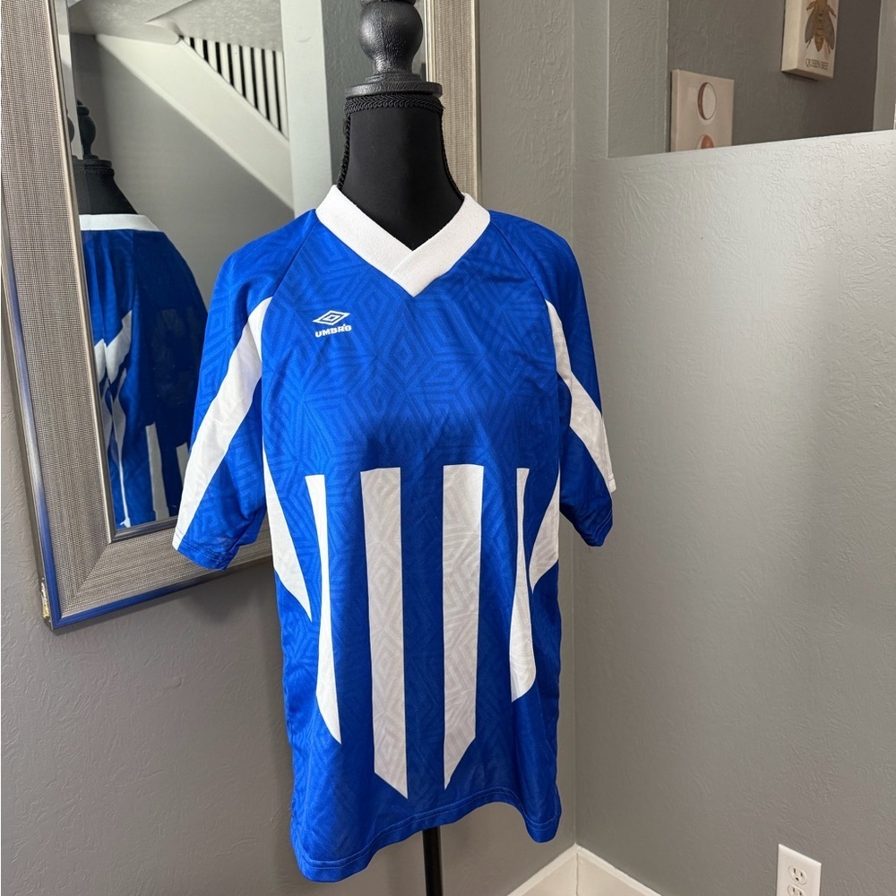 VTG 90s Umbro blue and white striped soccer jersey #13 Small. - Picture 2 of 9